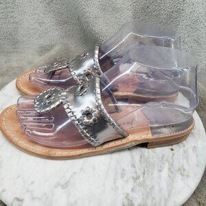 Jack Rogers Shoes Womens Size 6.5 Silver Leather Hamptons Thong Sandals